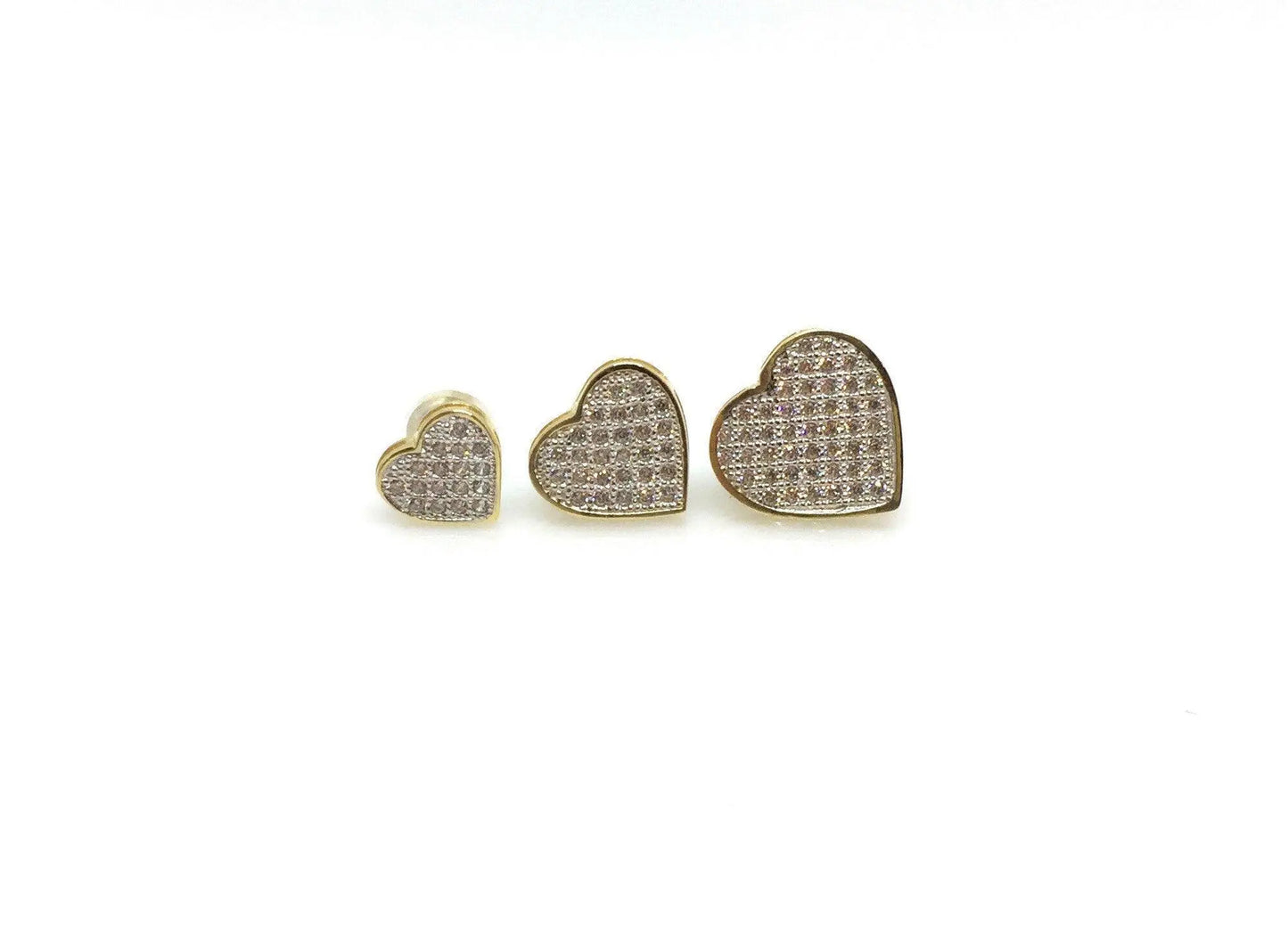 14K Solid Gold Micro Pave Cubic Zirconia Heart Stud Earrings - ADIRFINE 