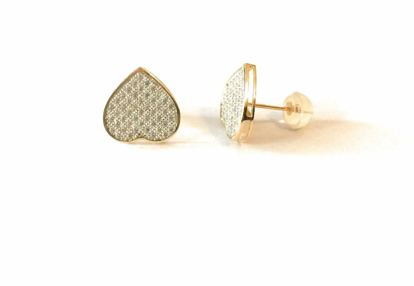 14K Solid Gold Micro Pave Cubic Zirconia Heart Stud Earrings - ADIRFINE 