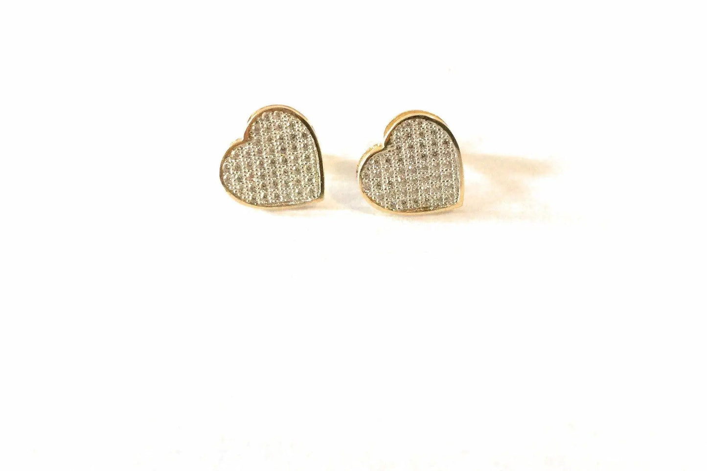 14K Solid Gold Micro Pave Cubic Zirconia Heart Stud Earrings - ADIRFINE 