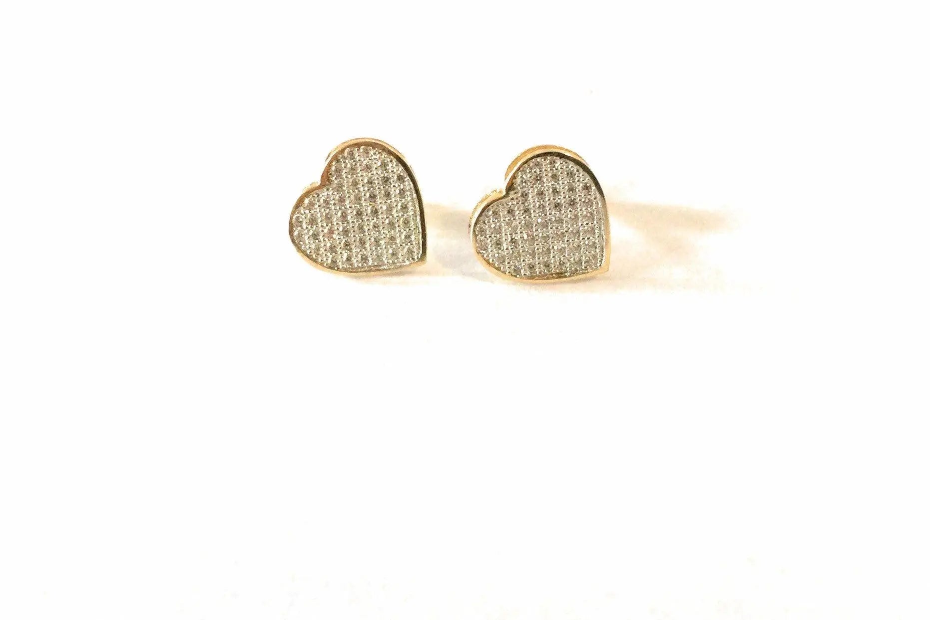 14K Solid Gold Micro Pave Cubic Zirconia Heart Stud Earrings - ADIRFINE 