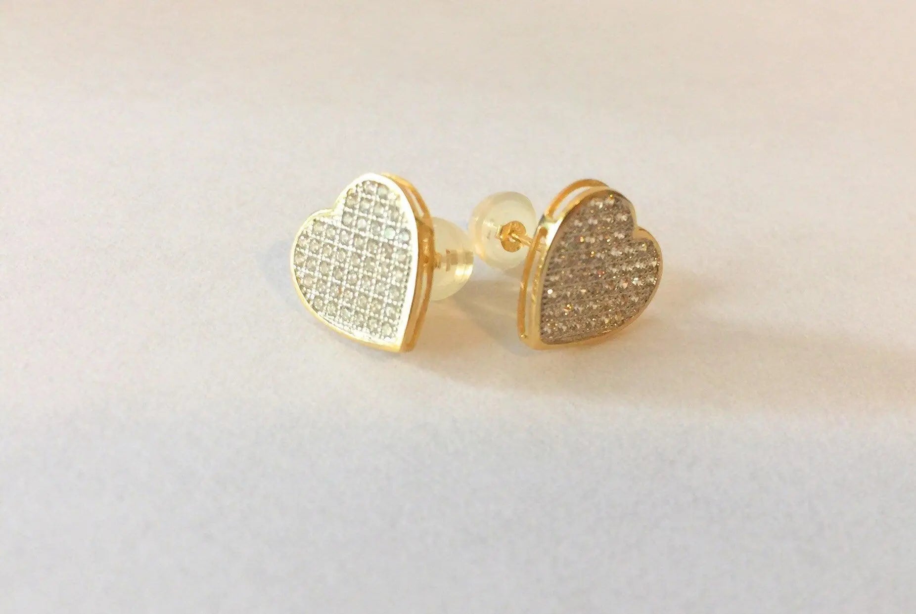 14K Solid Gold Micro Pave Cubic Zirconia Heart Stud Earrings - ADIRFINE 