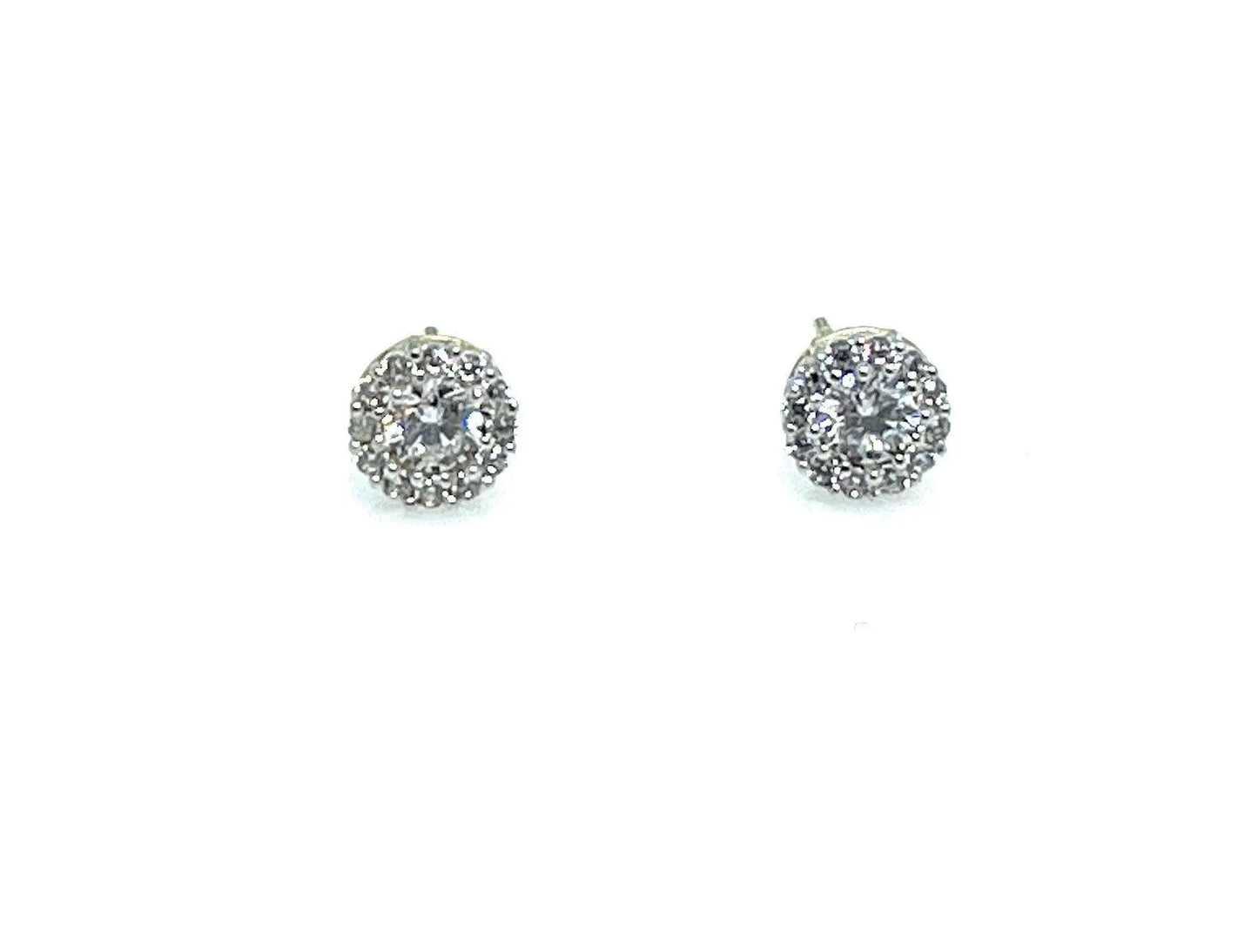 14K Solid Gold Round Cubic Zirconia Halo Stud Earrings - ADIRFINE 