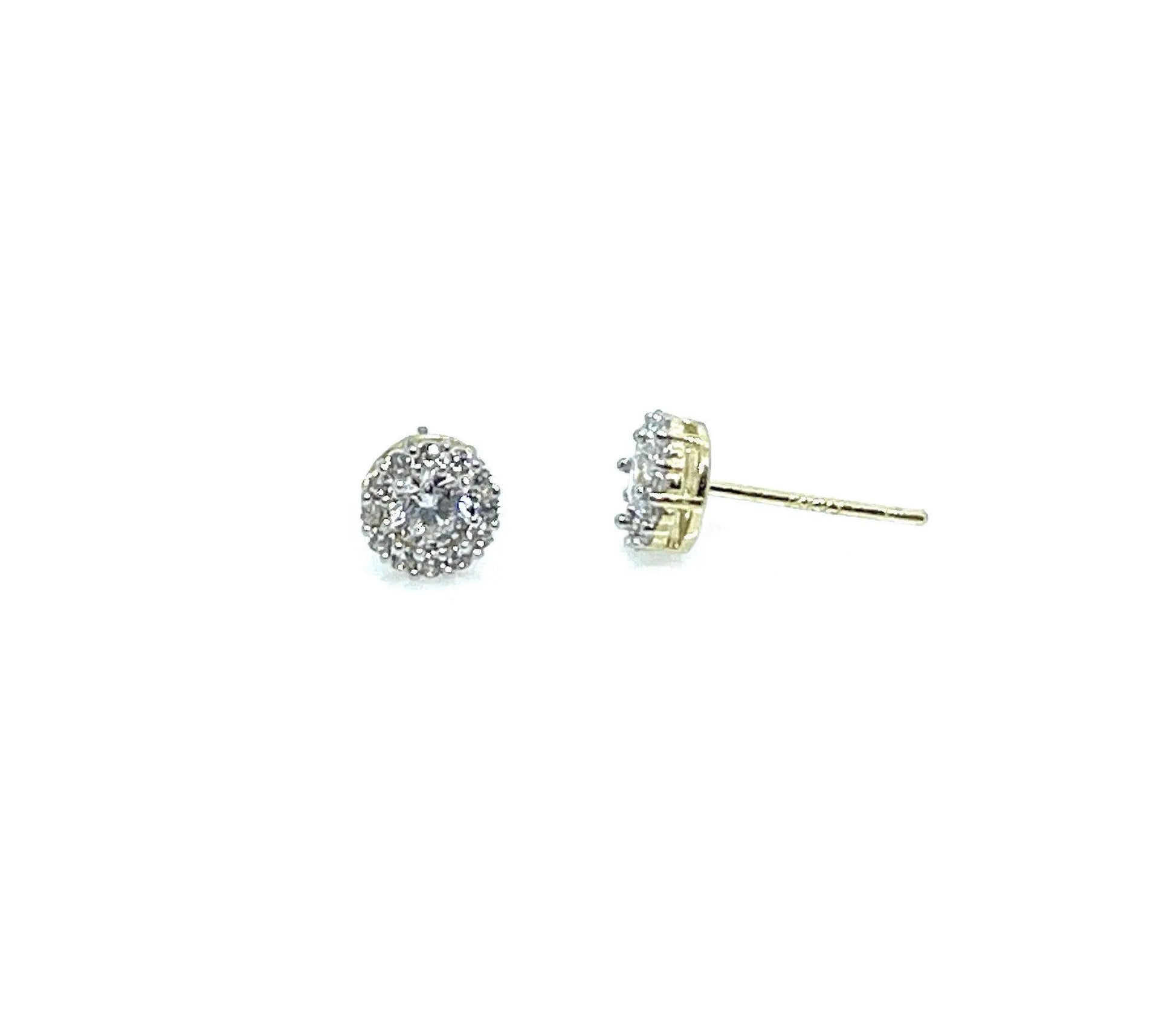 14K Solid Gold Round Cubic Zirconia Halo Stud Earrings - ADIRFINE 