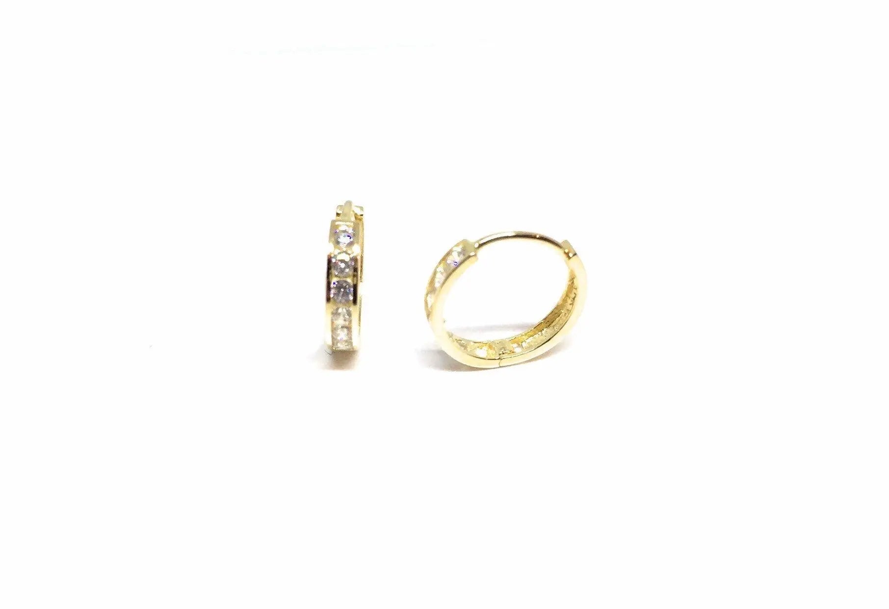 14K Solid Gold Round Cubic Zirconia Huggie Hoop Earrings - ADIRFINE 