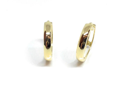 14K Solid Gold Round High Polish Shiny Huggies Hoop Earrings - ADIRFINE 