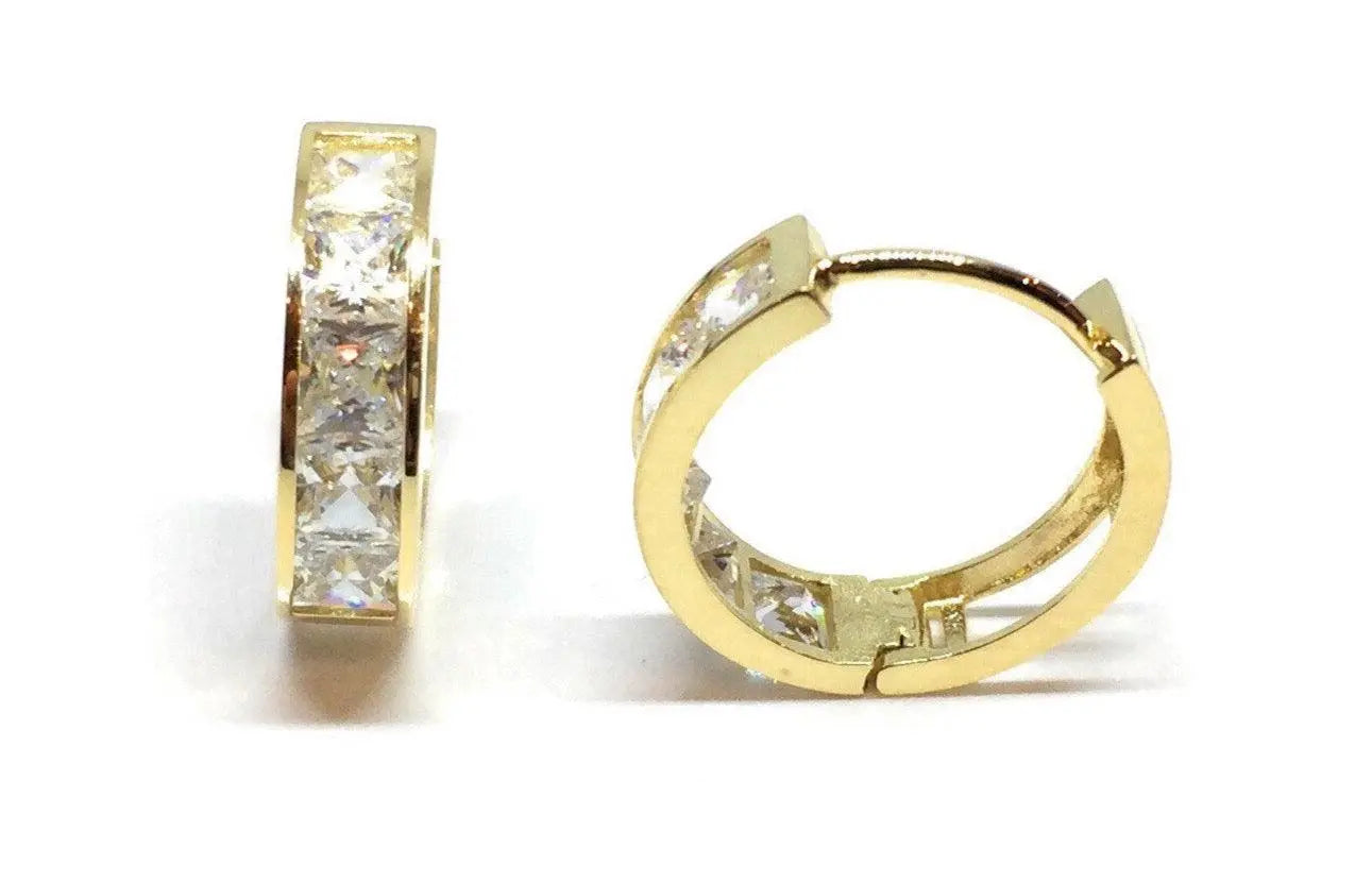 14K Solid Gold Square Cubic Zirconia Huggie Hoop Earrings - ADIRFINE 