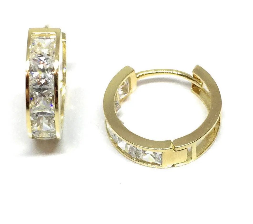 14K Solid Gold Square Cubic Zirconia Huggie Hoop Earrings - ADIRFINE 