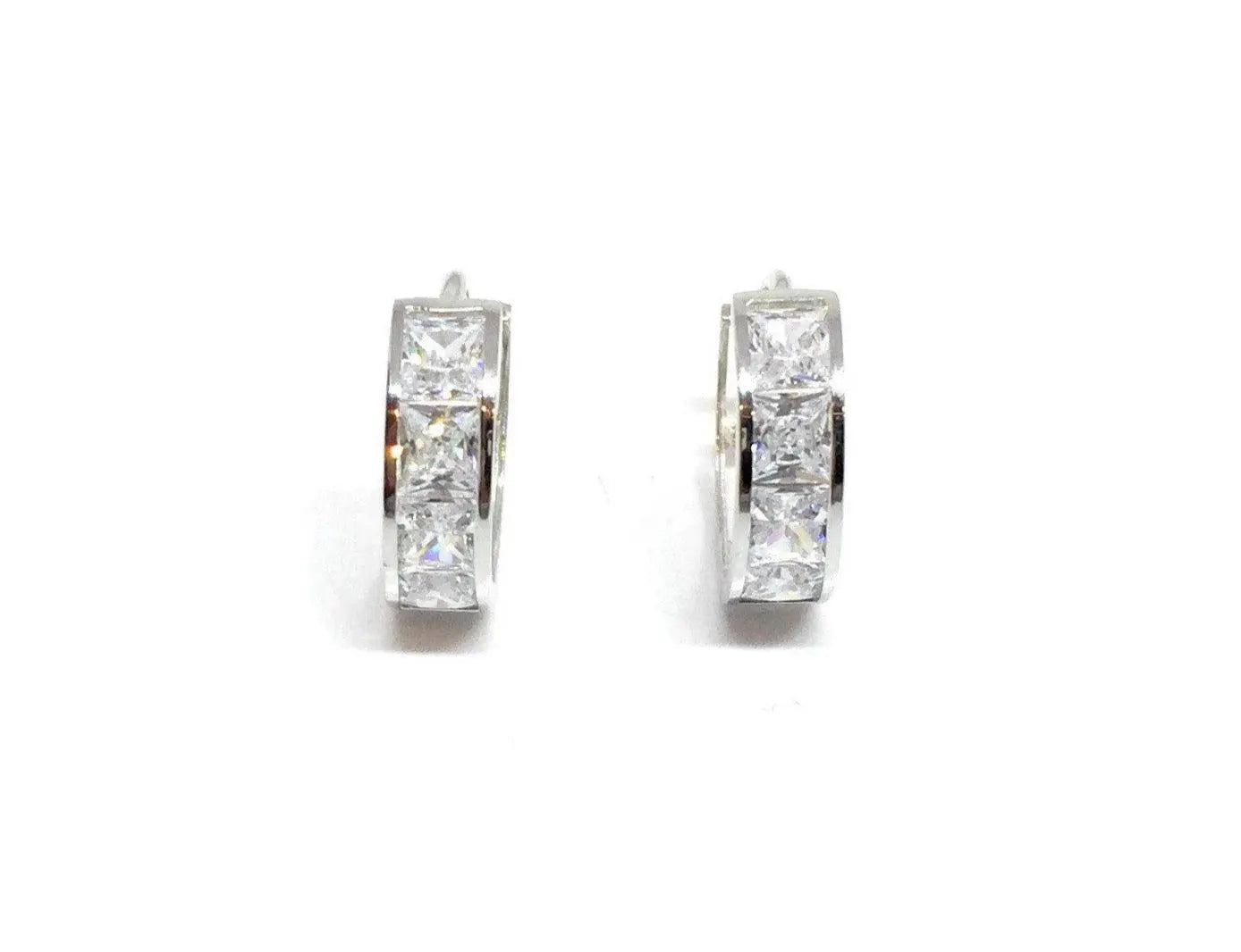 14K Solid Gold Square Cubic Zirconia Huggie Hoop Earrings - ADIRFINE 