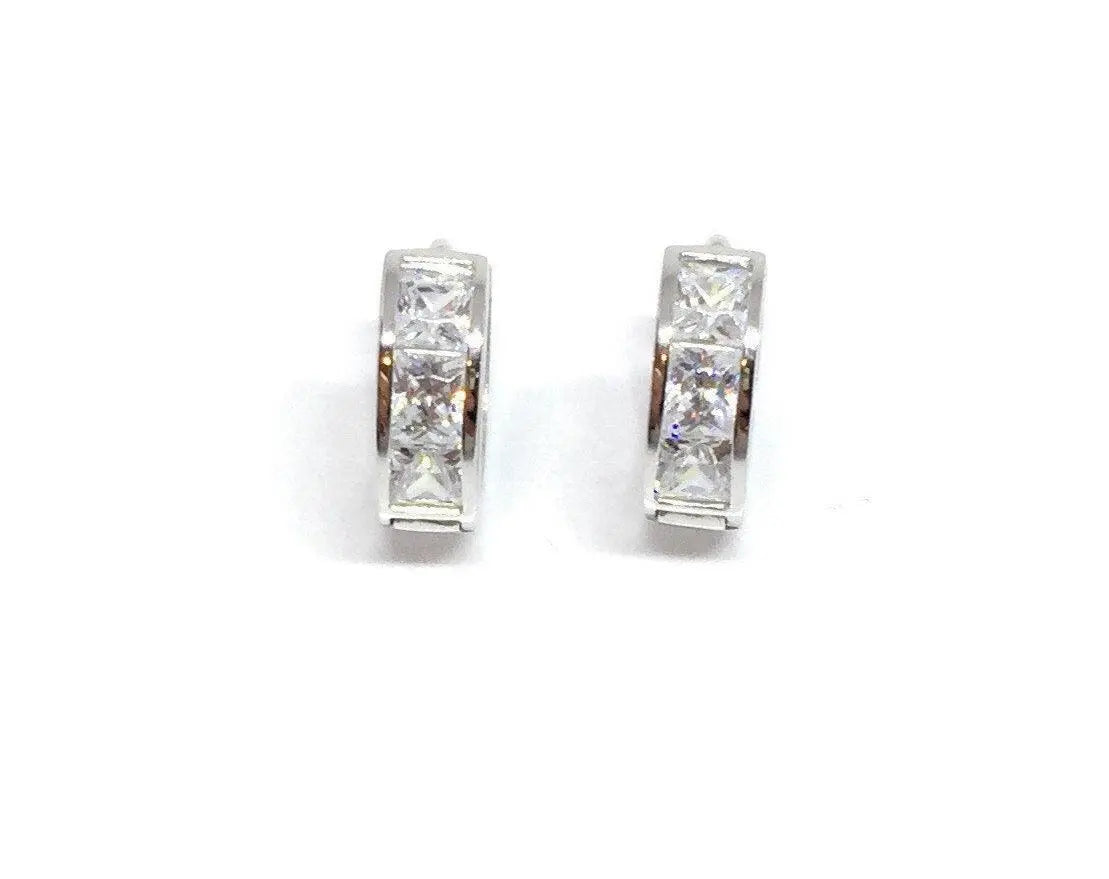 14K Solid Gold Square Cubic Zirconia Huggie Hoop Earrings - ADIRFINE 