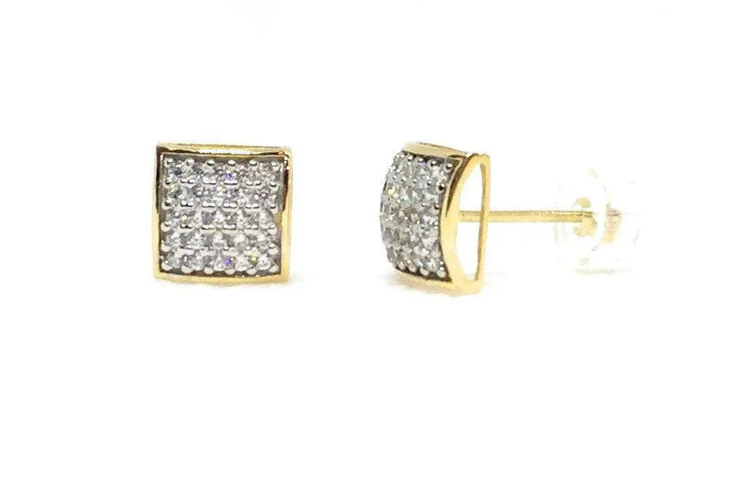 14K Solid Gold Square Micro Pave Cubic Zirconia Stud Earrings - ADIRFINE 