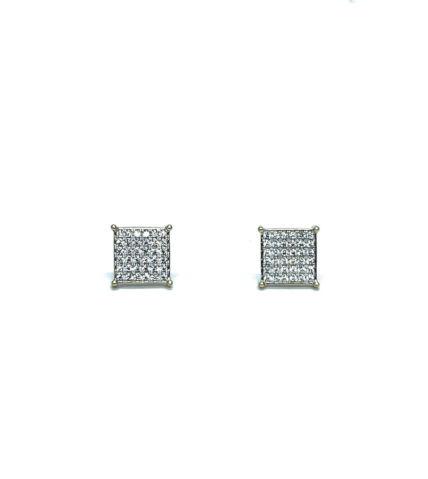 14K Solid Gold Square Micro Pave Cubic Zirconia Stud Earrings - ADIRFINE 