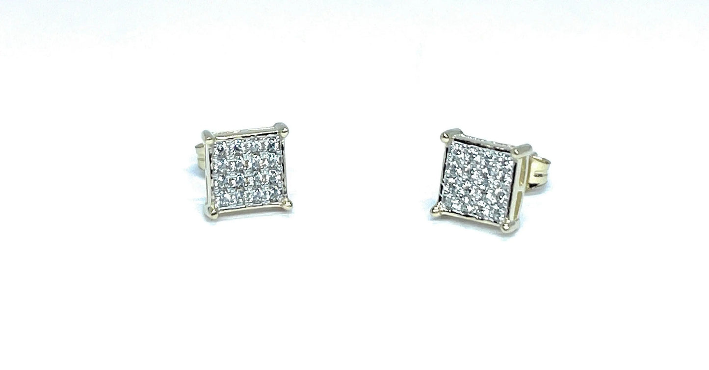 14K Solid Gold Square Micro Pave Cubic Zirconia Stud Earrings - ADIRFINE 