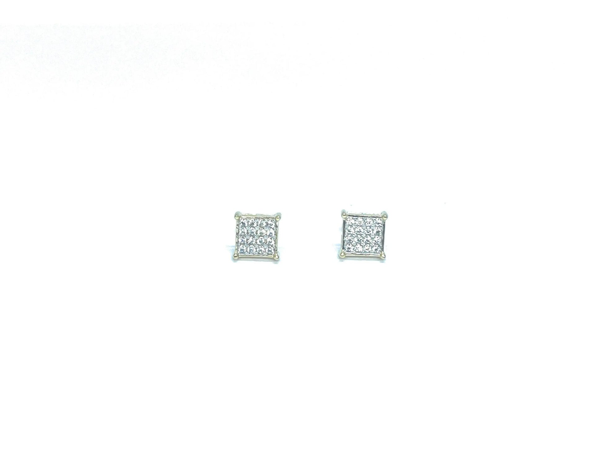 14K Solid Gold Square Micro Pave Cubic Zirconia Stud Earrings - ADIRFINE 