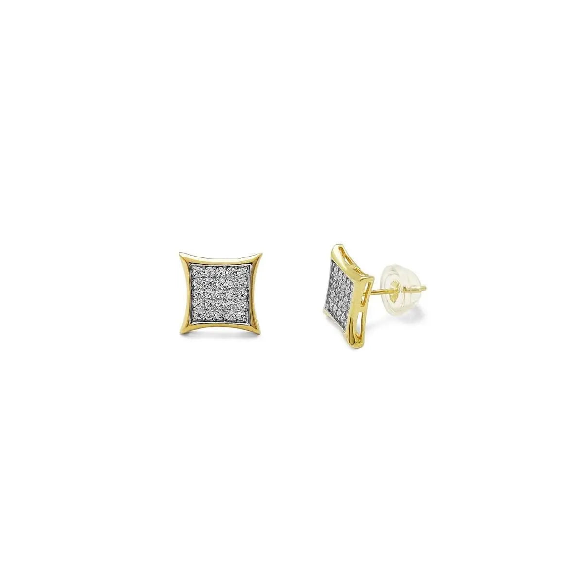 14K Solid Gold Square Micro Pave Cubic Zirconia Studs Earrings - ADIRFINE 