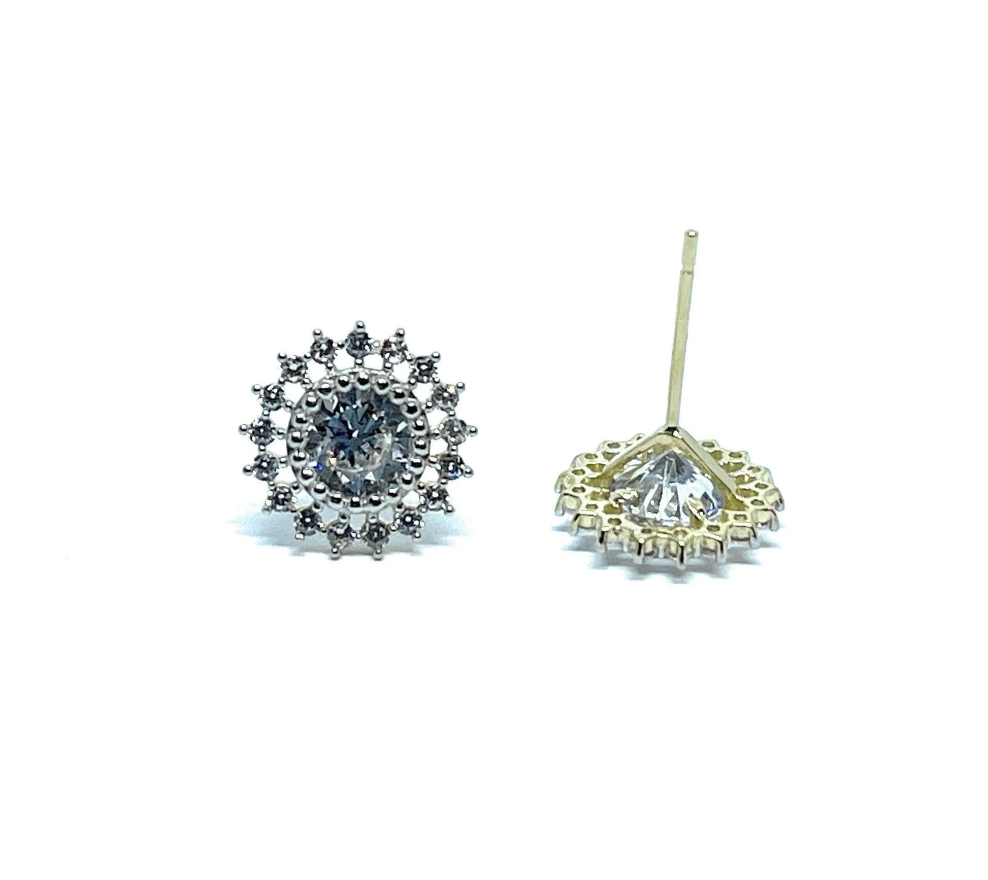 14K Solid Gold Starburst Cubic Zirconia Stud Earrings - ADIRFINE 