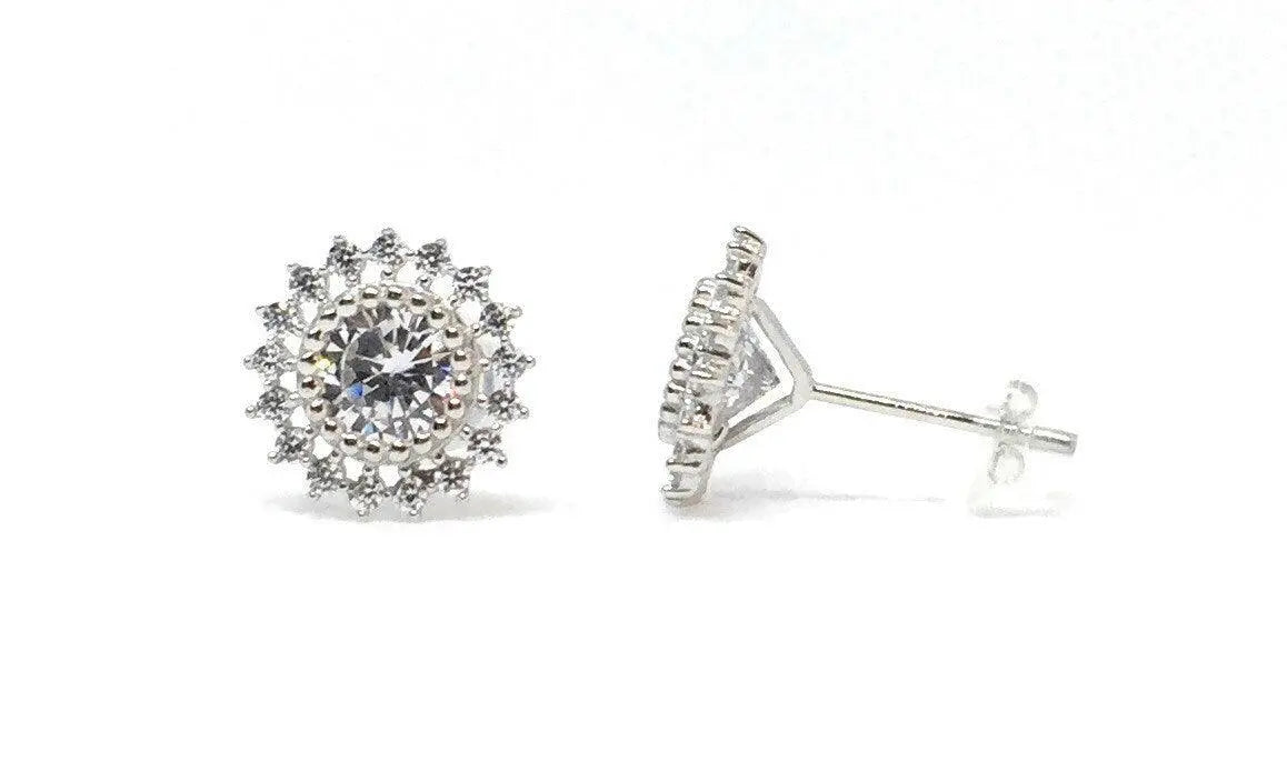 14K Solid Gold Starburst Cubic Zirconia Stud Earrings - ADIRFINE 