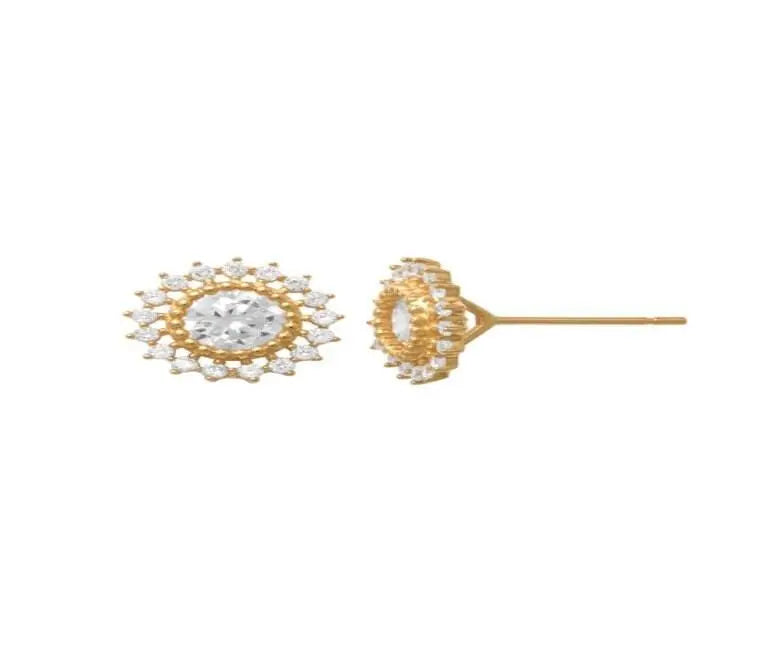 14K Solid Gold Starburst Cubic Zirconia Stud Earrings - ADIRFINE 