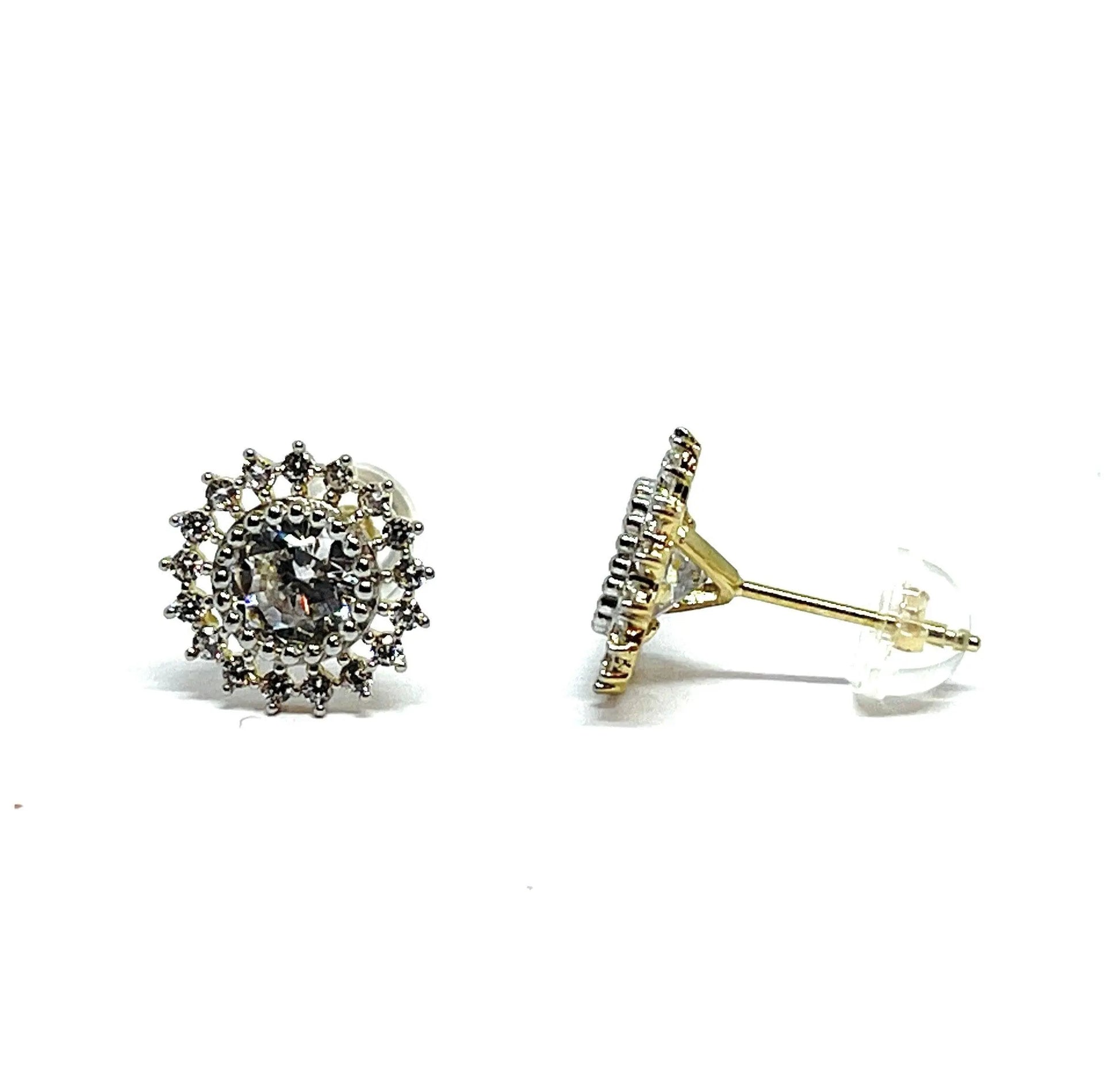 14K Solid Gold Starburst Cubic Zirconia Stud Earrings - ADIRFINE 