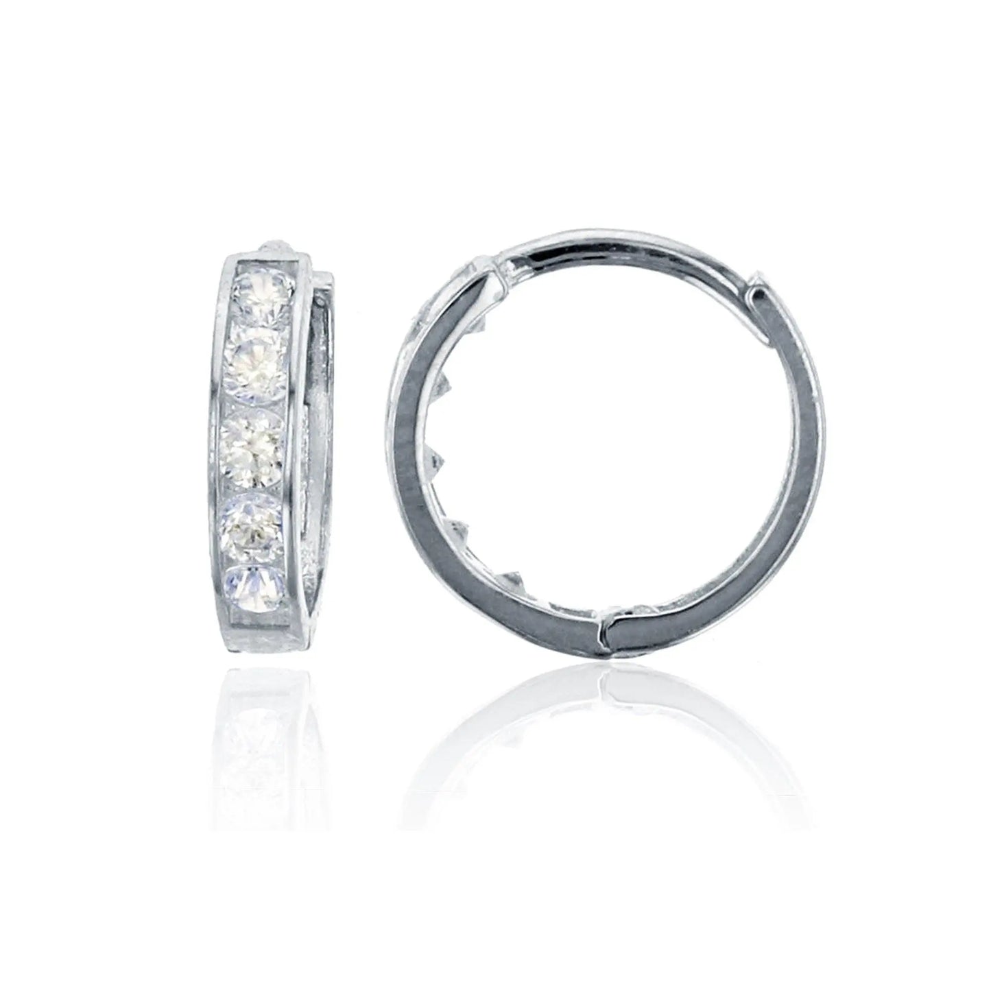 14K Solid White Gold Cubic Zirconia Huggie Hoop Earrings - ADIRFINE 