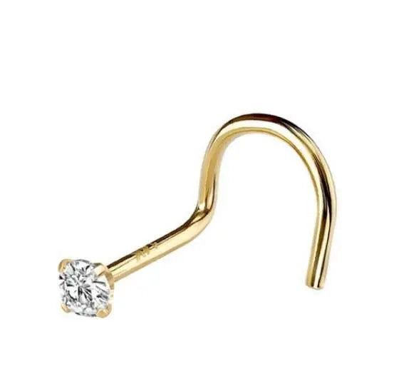 14K Solid Yellow Gold U Shape Nose Stud - ADIRFINE 