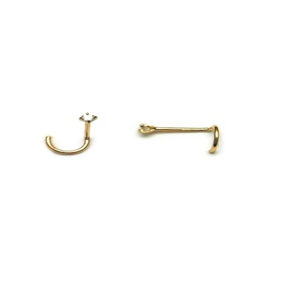 14K Solid Yellow Gold U Shape Nose Stud - ADIRFINE 