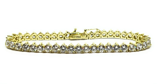 18K Gold Plated 3 Prong Setting Cubic Zirconia Tennis Bracelet - ADIRFINE 