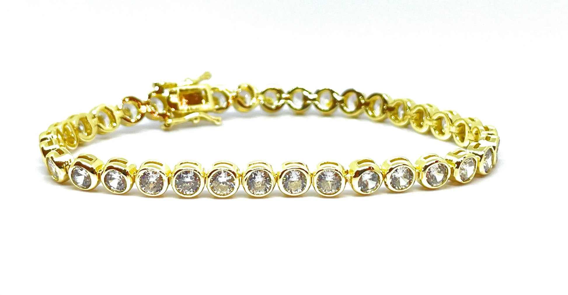 18K Gold Plated Bezel Cubic Zirconia Tennis Bracelet - ADIRFINE 