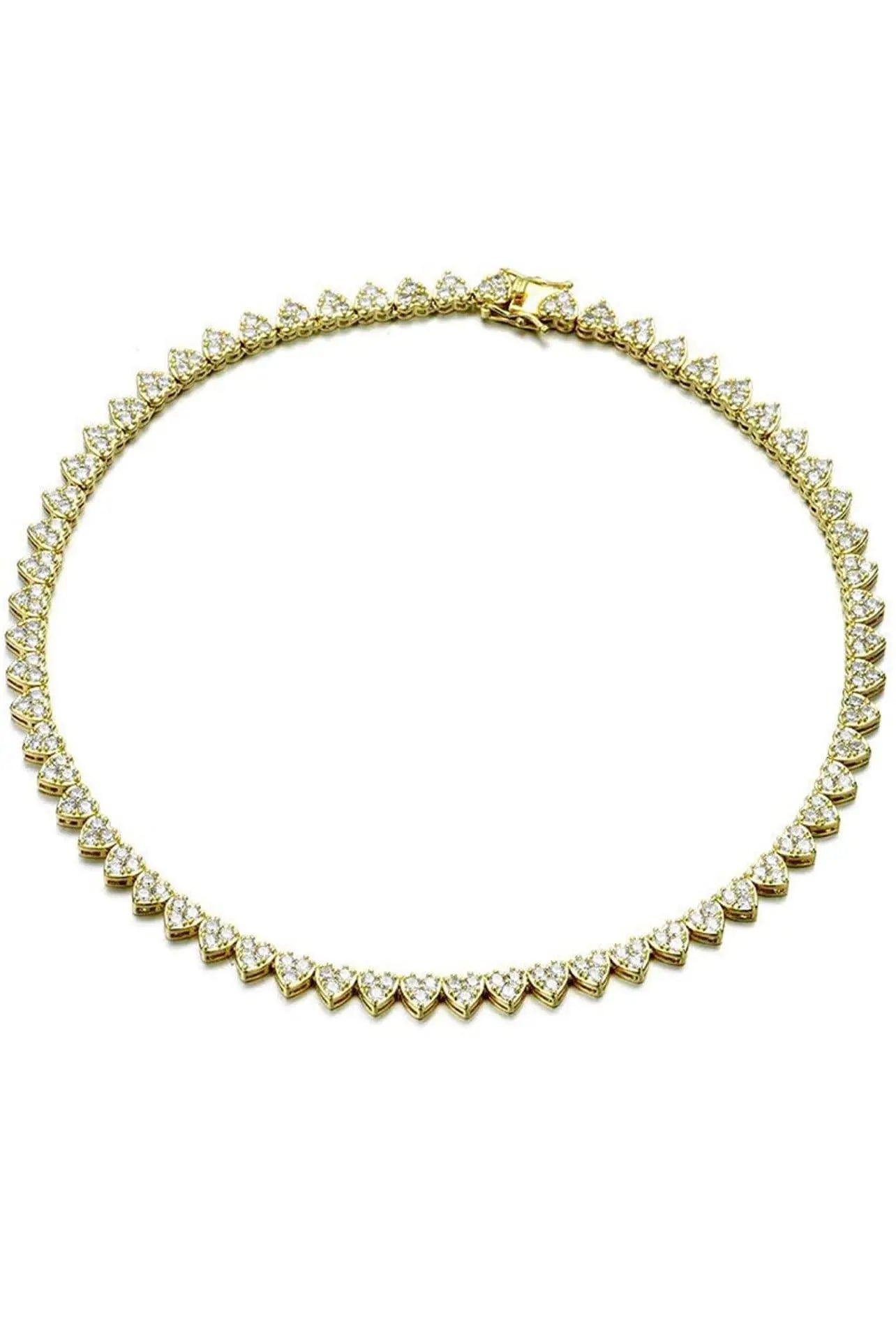 18K Gold Plated Cubic Zirconia Hearts Choker 17” Tennis Necklace - ADIRFINE 