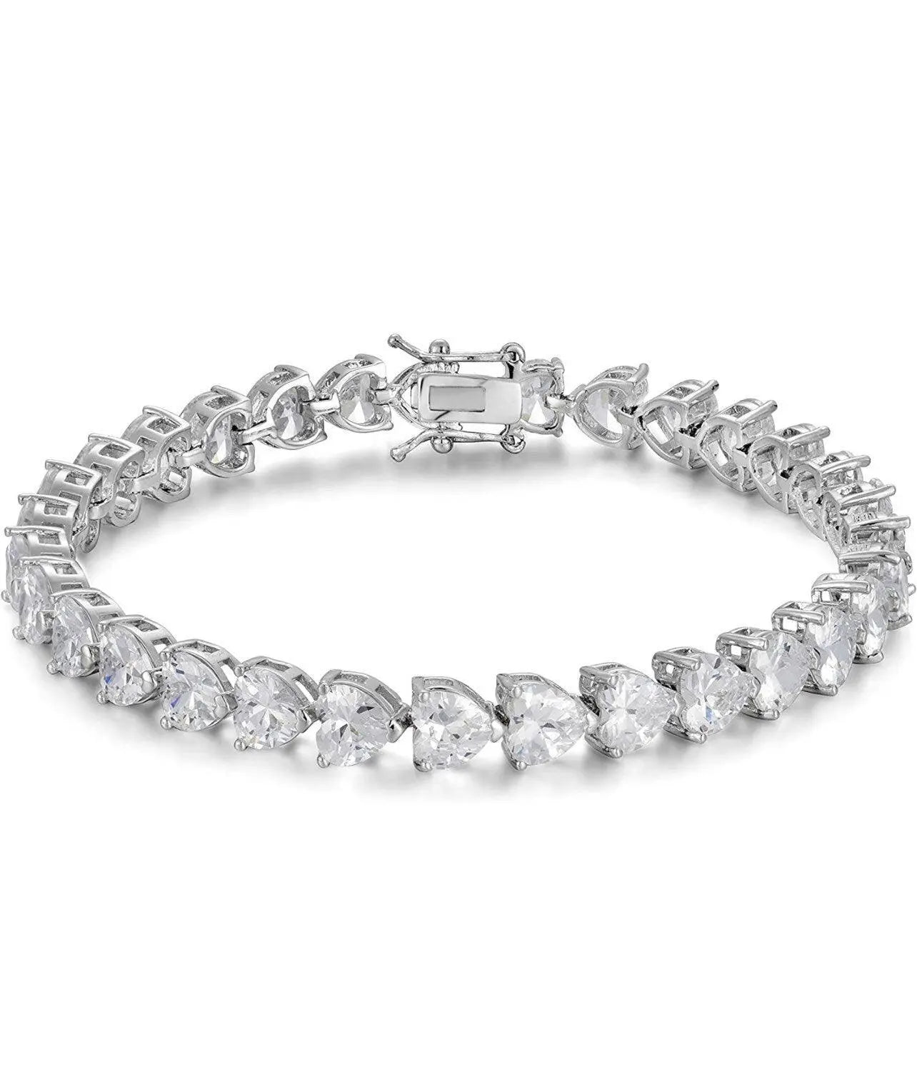 18K Gold Plated Cubic Zirconia Hearts Tennis Bracelet - ADIRFINE 