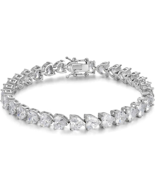 18K Gold Plated Cubic Zirconia Hearts Tennis Bracelet - ADIRFINE 