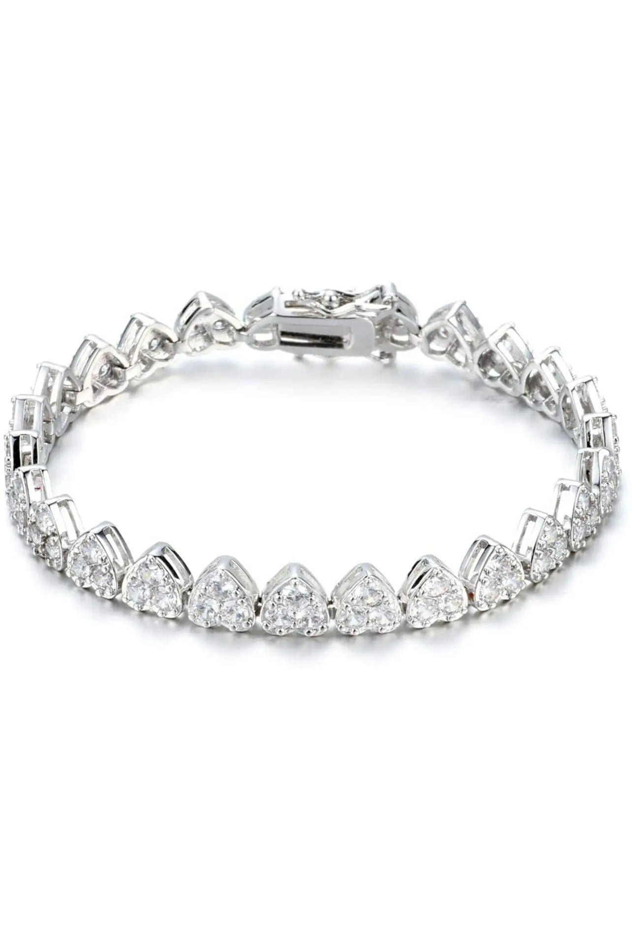 18K Gold Plated Cubic Zirconia Hearts Tennis Bracelet - ADIRFINE 