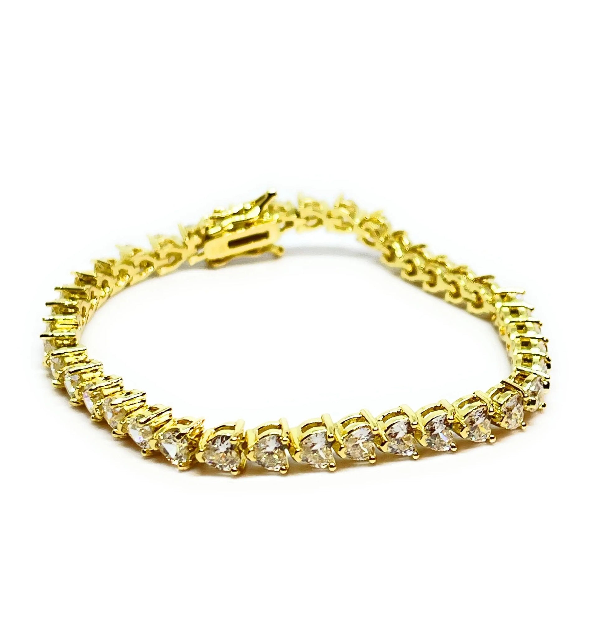 18K Gold Plated Cubic Zirconia Hearts Tennis Bracelet - ADIRFINE 