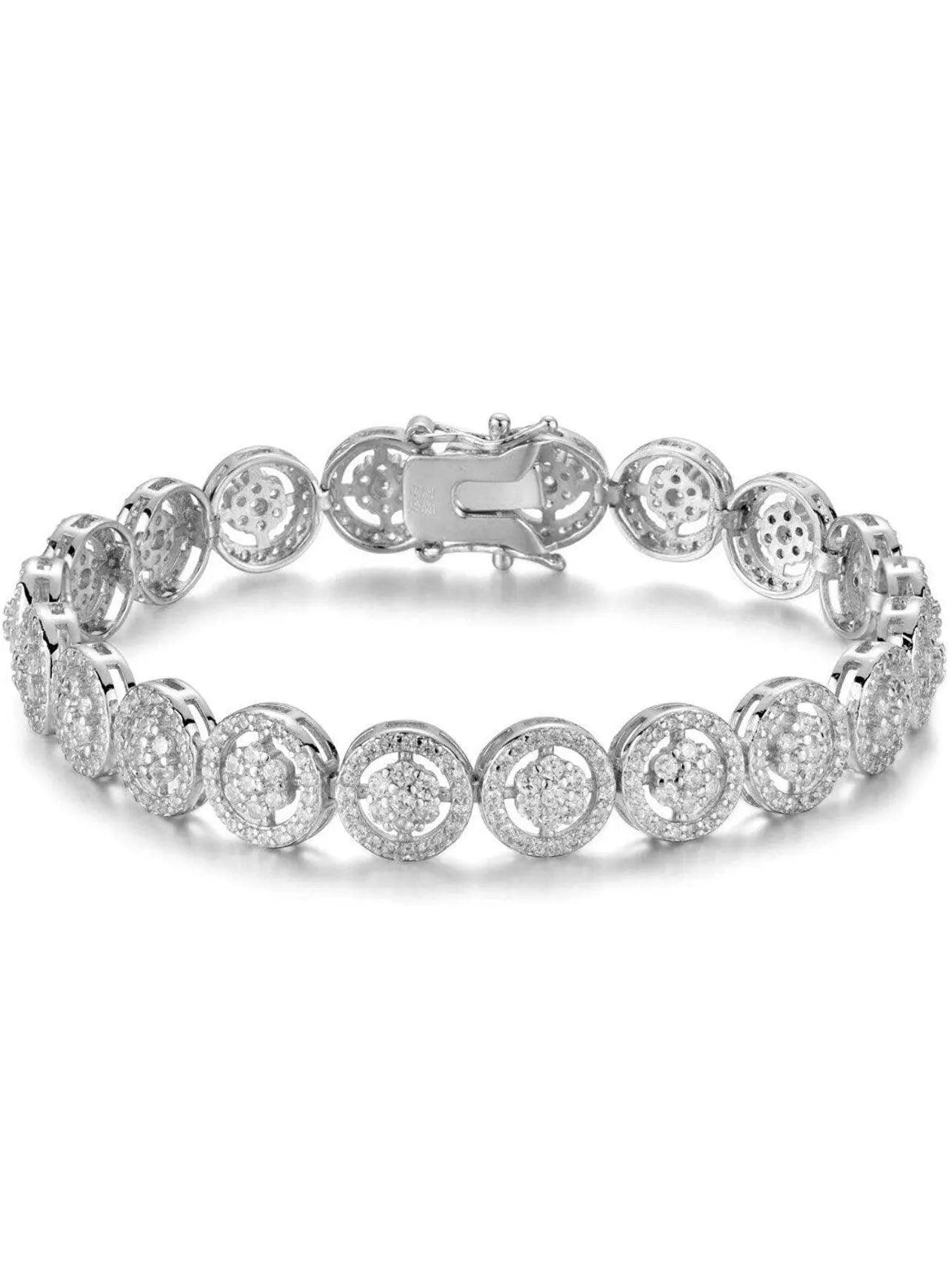 18K Gold Plated Flower Cluster Cubic Zirconia Halo Tennis Bracelet - ADIRFINE 