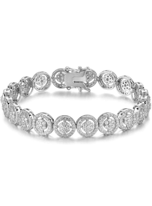 18K Gold Plated Flower Cluster Cubic Zirconia Halo Tennis Bracelet - ADIRFINE 