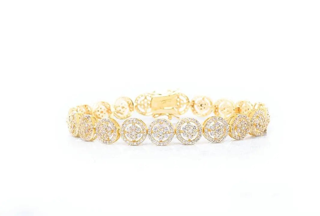 18K Gold Plated Flower Cluster Cubic Zirconia Halo Tennis Bracelet - ADIRFINE 