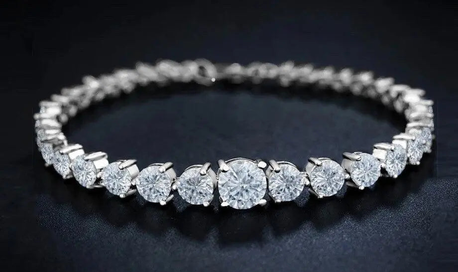 18K Gold Plated Graduated Cubic Zirconia Tennis Bracelet - ADIRFINE 