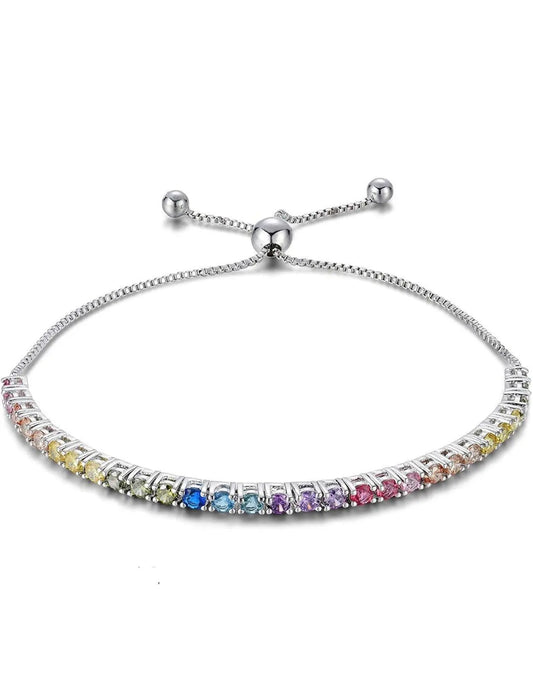 18K Gold Plated Multi Colored Cubic Zirconia Adjustable Bolo Tennis Bracelet - ADIRFINE 