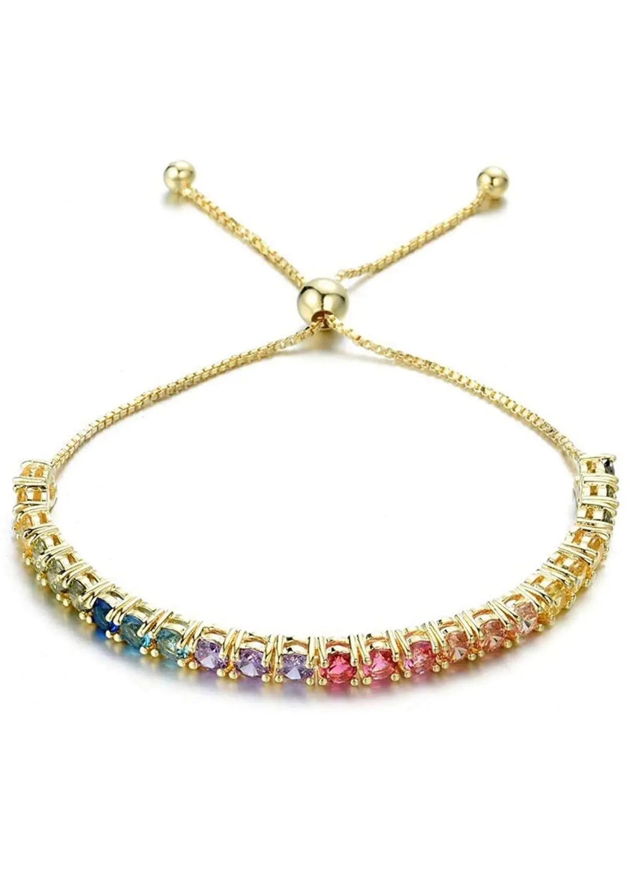 18K Gold Plated Multi Colored Cubic Zirconia Adjustable Bolo Tennis Bracelet - ADIRFINE 