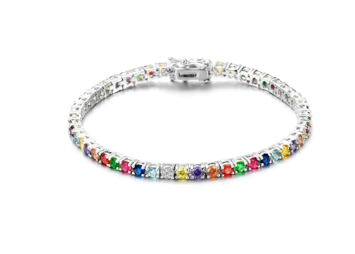 18K Gold Plated Multi Colored Cubic Zirconia Tennis Bracelet - ADIRFINE 