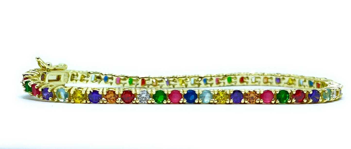 18K Gold Plated Multi Colored Cubic Zirconia Tennis Bracelet - ADIRFINE 