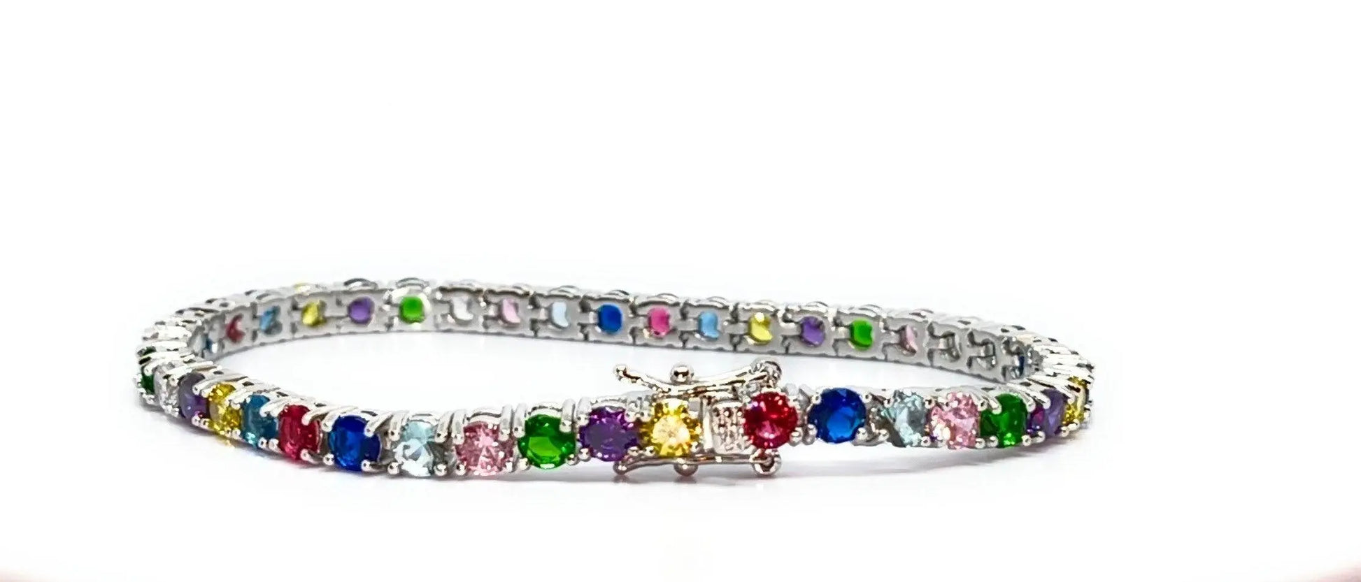 18K Gold Plated Multi Colored Cubic Zirconia Tennis Bracelet - ADIRFINE 