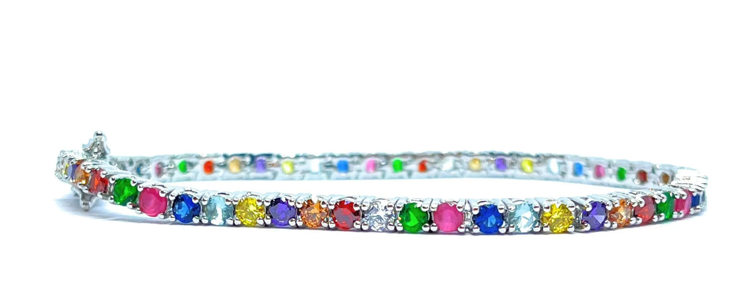 18K Gold Plated Multi Colored Cubic Zirconia Tennis Bracelet - ADIRFINE 