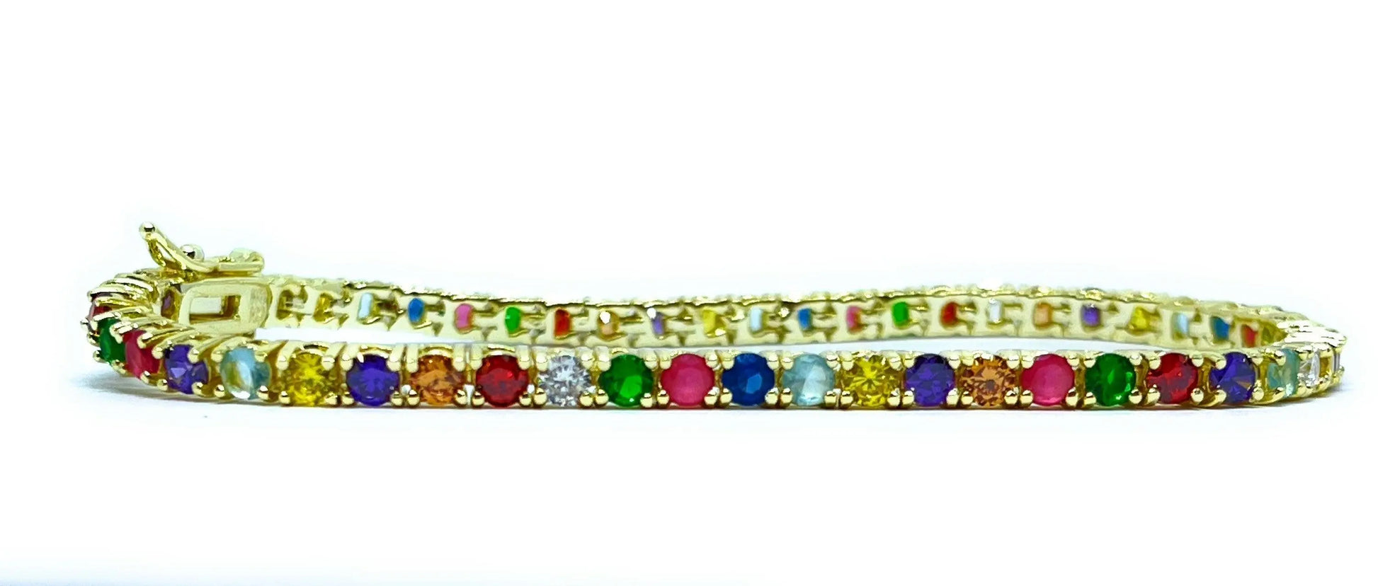 18K Gold Plated Multi Colored Cubic Zirconia Tennis Bracelet - ADIRFINE 