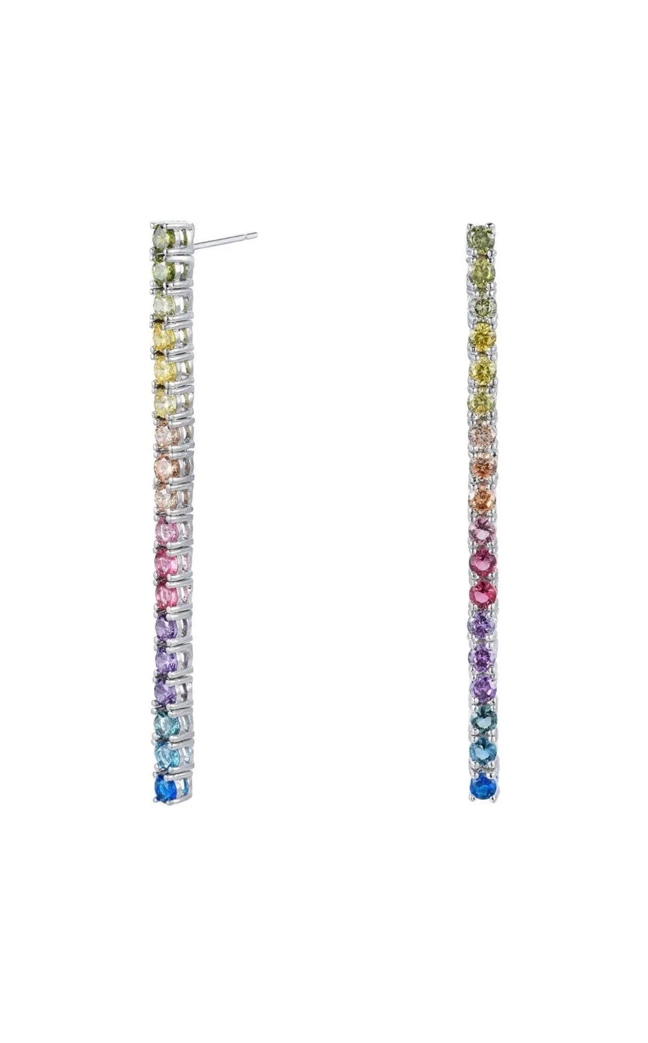 18K Gold Plated Rainbow Multi Colored Cubic Zirconia Dangling Drop Tennis Earrings - ADIRFINE 