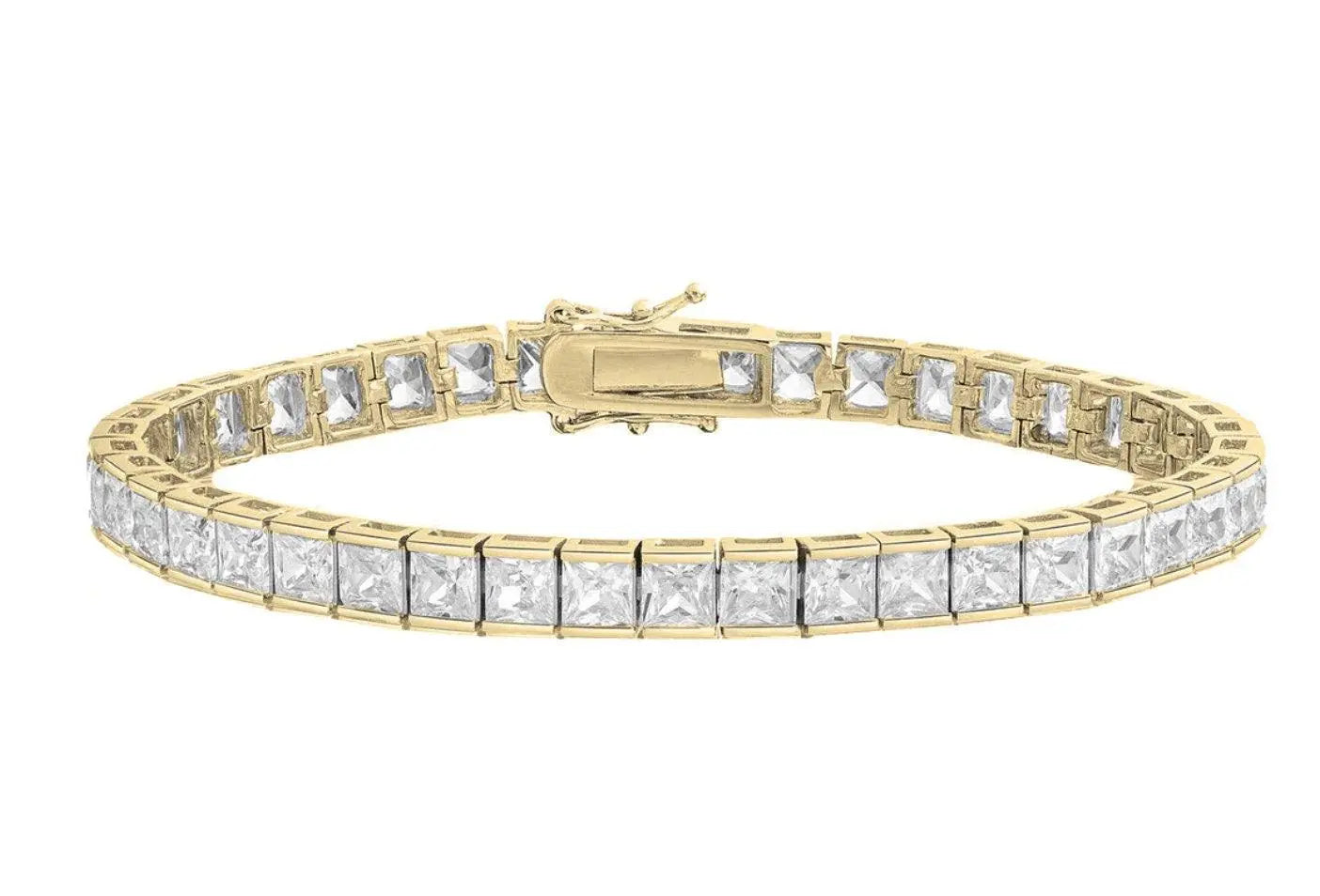 18K Gold Plated Square Princess Cut Cubic Zirconia Tennis Bracelet - ADIRFINE 