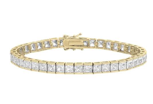 18K Gold Plated Square Princess Cut Cubic Zirconia Tennis Bracelet - ADIRFINE 