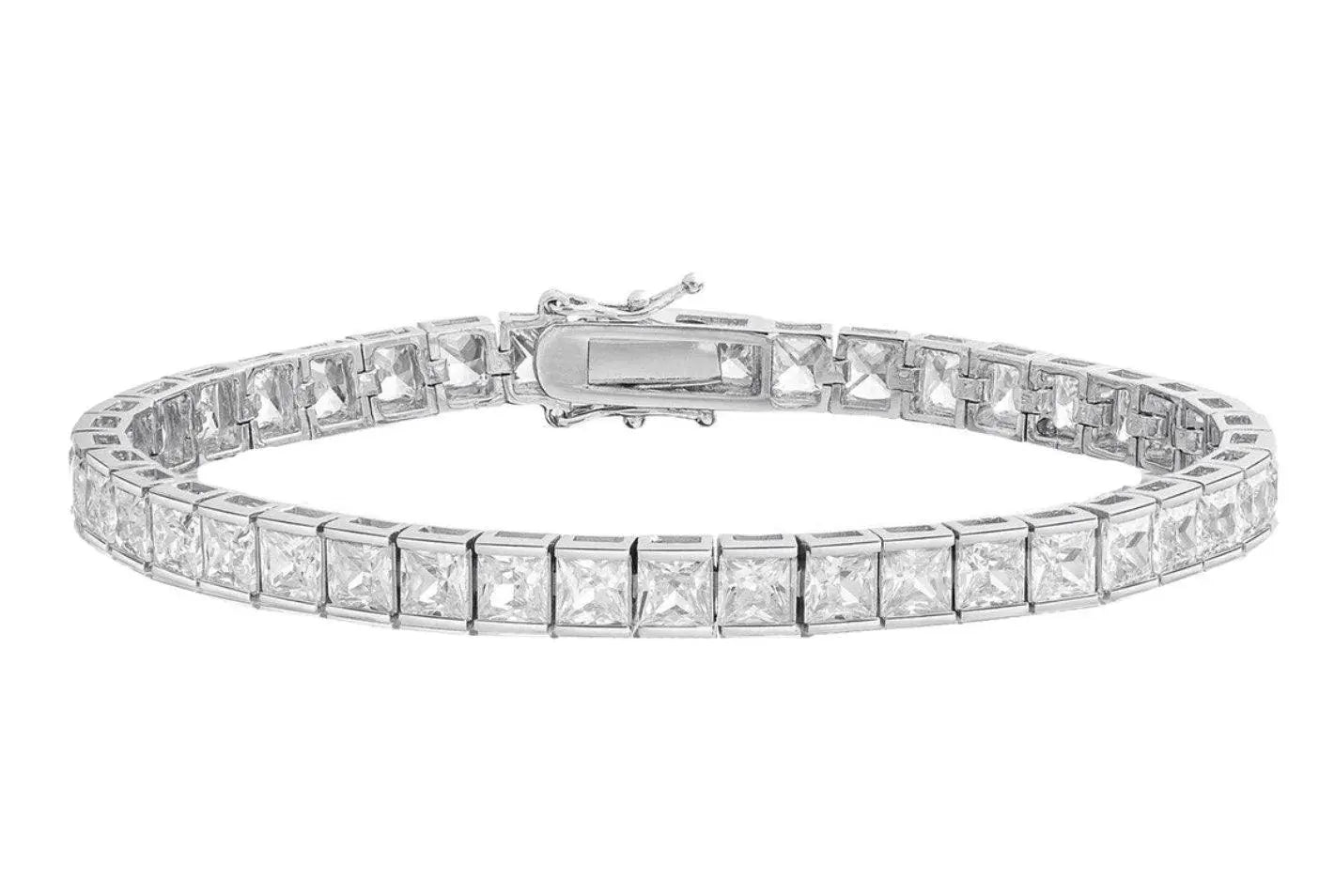 18K Gold Plated Square Princess Cut Cubic Zirconia Tennis Bracelet - ADIRFINE 