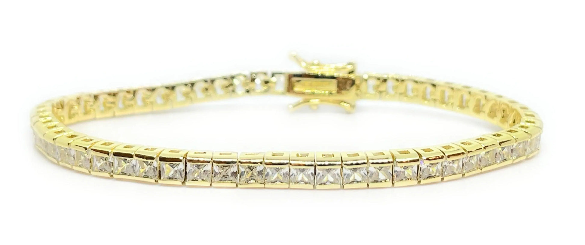 18K Gold Plated Square Princess Cut Cubic Zirconia Tennis Bracelet - ADIRFINE 