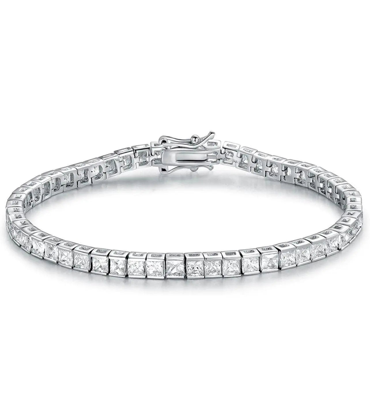 18K White Gold Plated 3MM Square Princess Cut Cubic Zirconia Tennis Bracelet - ADIRFINE 