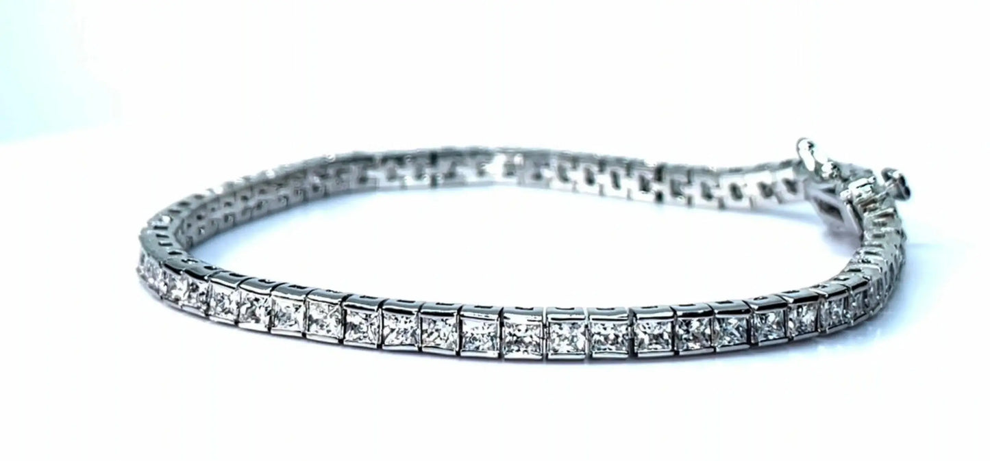 18K White Gold Plated 3MM Square Princess Cut Cubic Zirconia Tennis Bracelet - ADIRFINE 